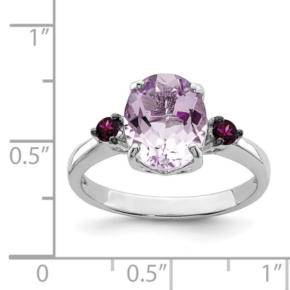Sterling Silver Rhodium Pink Quartz & Rhodolite Garnet Ring Size 9
