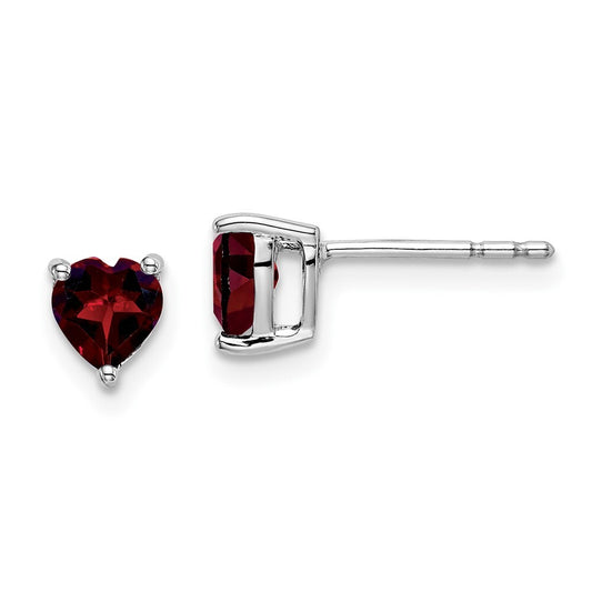 14k White Gold Heart Garnet Stud Earrings Gift for Women