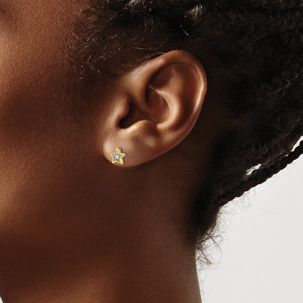 14k Yellow Gold Diamond Star Earrings