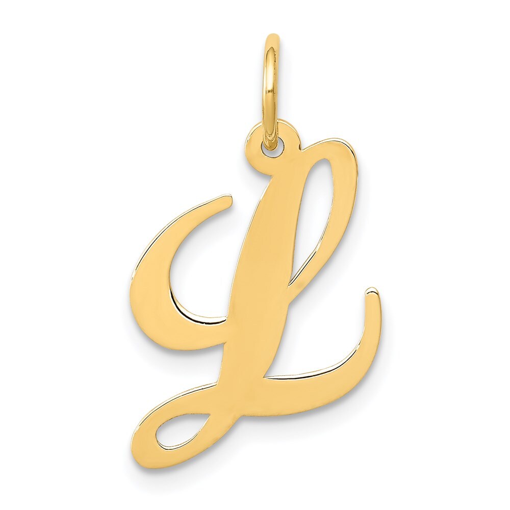 14k Yellow Gold Medium Fancy Script Letter L Initial Charm Pendant for Women