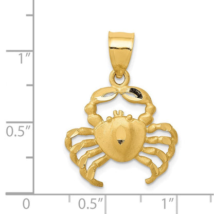 14k Yellow Gold Satin Diamond-cut Crab Pendant for Women