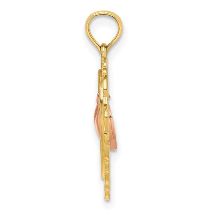 14k Yellow and Rose Gold Polished Dangling Heart In Heart Charm Pendant