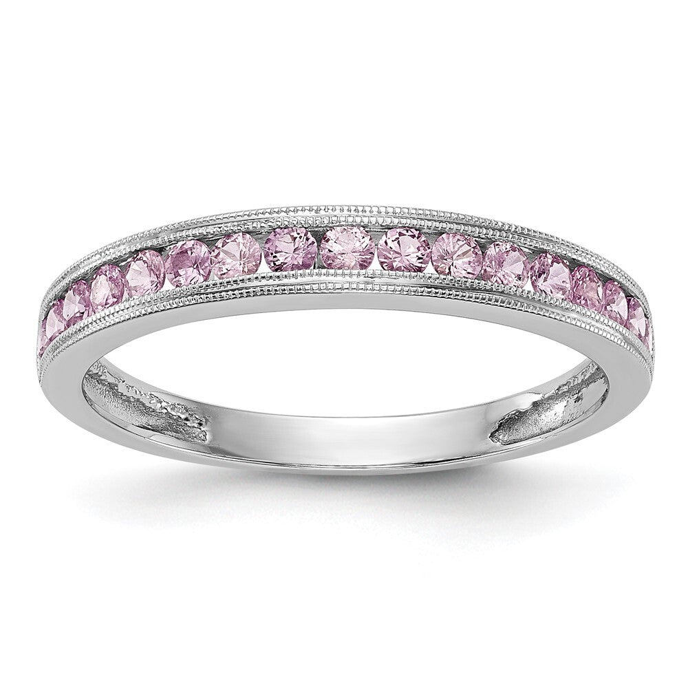14k White Gold Pink Sapphire Complete Channel Band Size 7