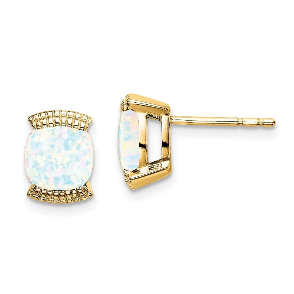 14k Yellow Gold Created Opal Earrings