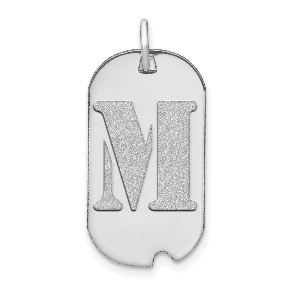 14k White Gold Polished Letter M Initial Dog Tag Pendant for Women