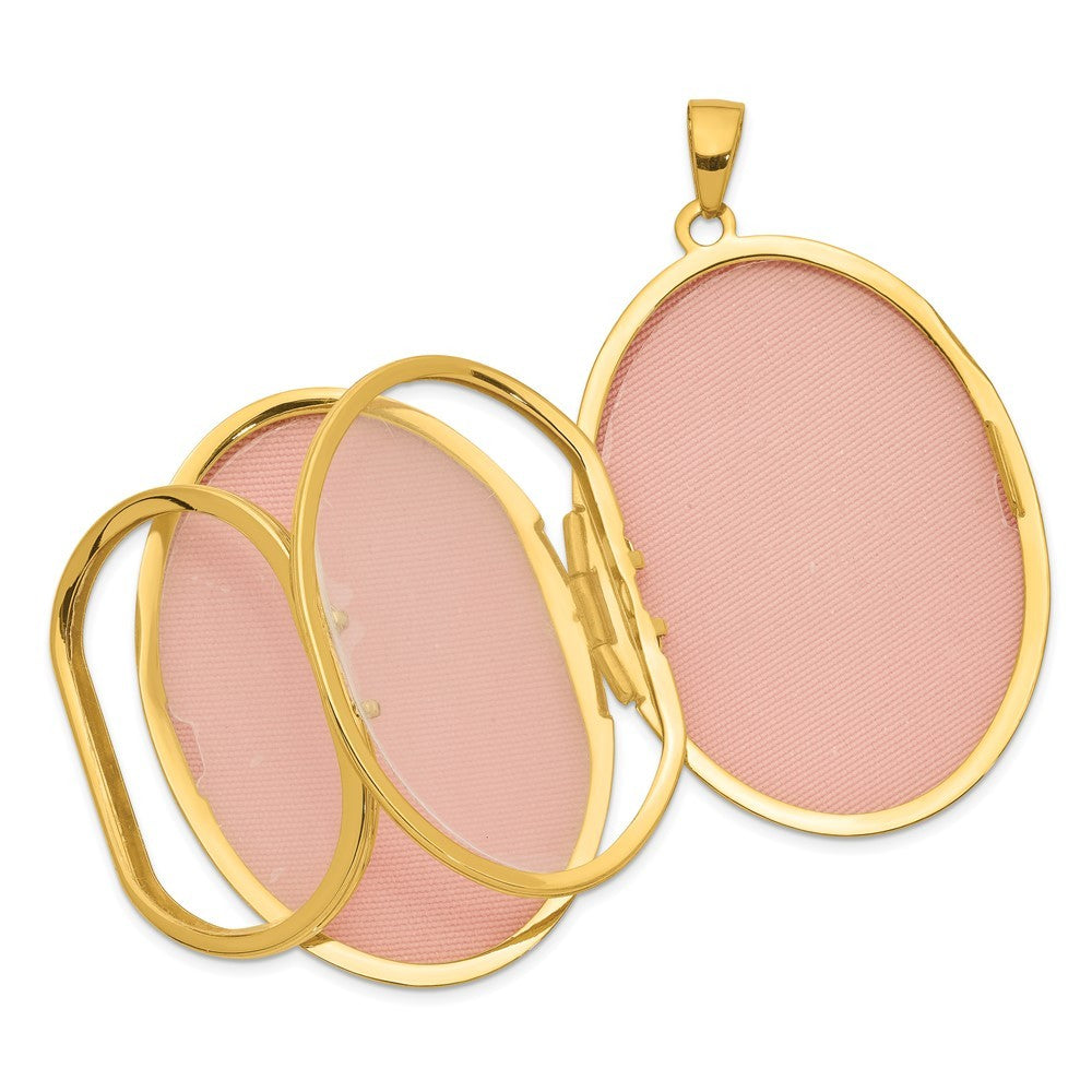 14k Yellow Gold Fancy Engraved 38mm Oval Family Locket Holds 6 Photos