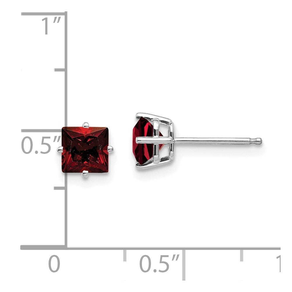 14k White Gold 5mm Princess Cut Garnet Stud Earrings Gift for Women