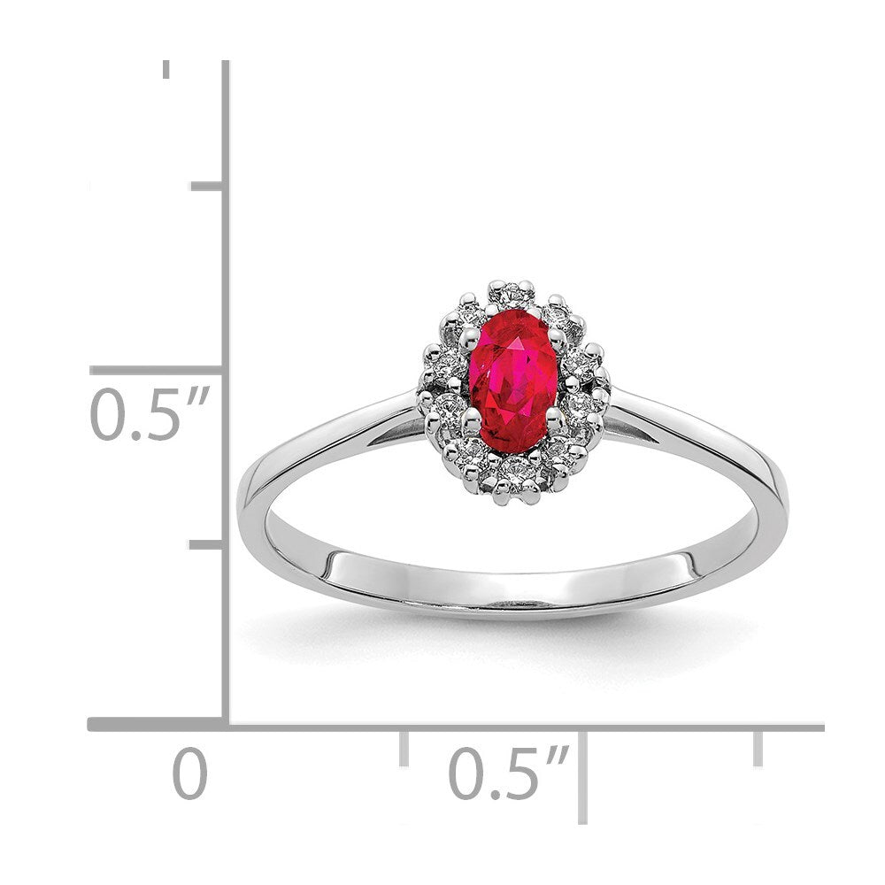 14k White Gold Diamond and Oval Ruby Halo Ring Size 7