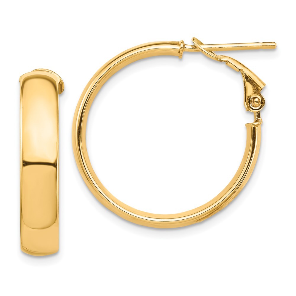 14k Yellow Gold High Polished 5mm Omega Back Hoop Earrings
