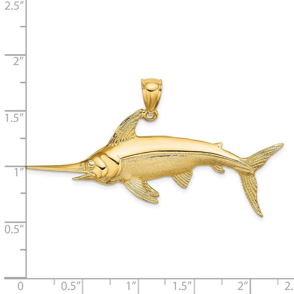 14k Yellow Gold 2-D Polished Satin Swordfish Charm