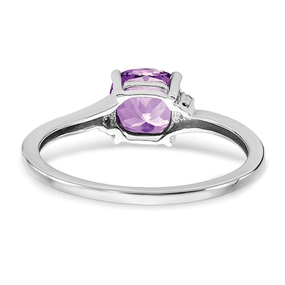 Sterling Silver Rhodium-plated Amethyst and Diamond Ring Size 6