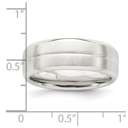 Sterling Silver 7mm Brushed Domed Grooved Fancy Band Size 10