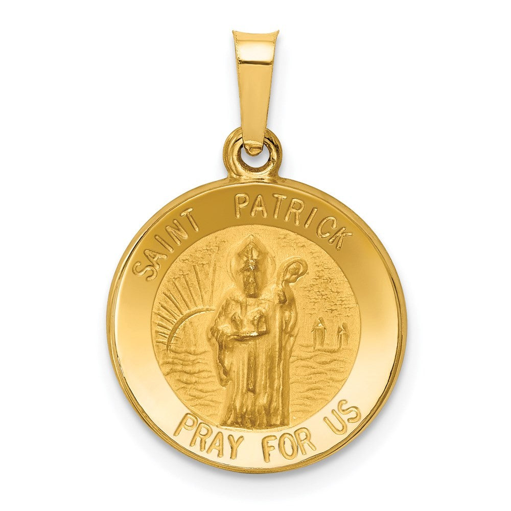 14k Yellow Gold Polished and Satin St Patrick Medal Hollow Pendant