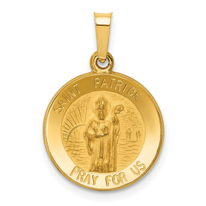14k Yellow Gold Polished and Satin St Patrick Medal Hollow Pendant