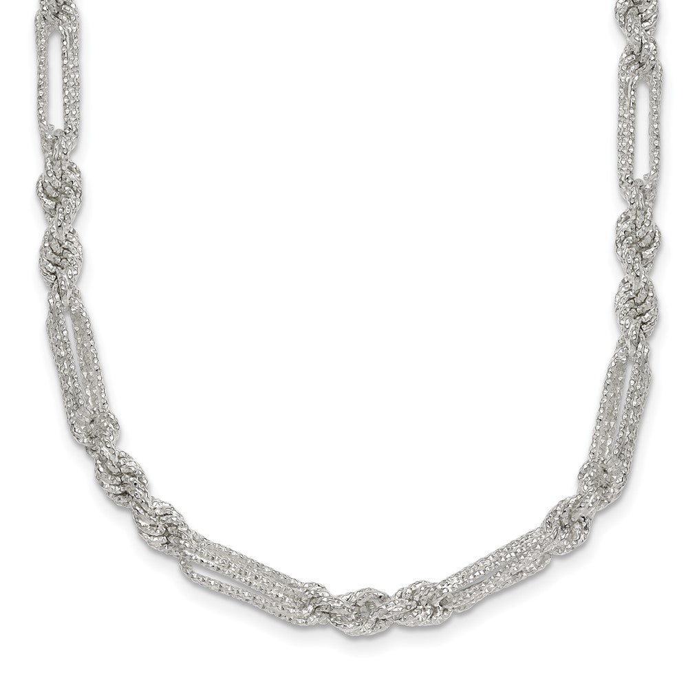 Sterling Silver Polished Textured 4.5mm Figaro Rope 18 inch Necklace