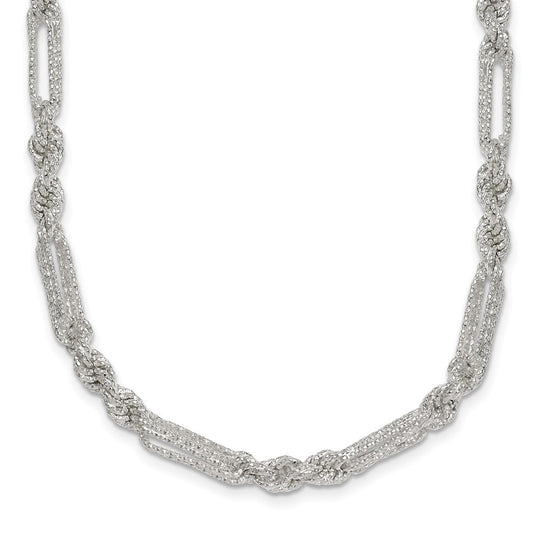 Sterling Silver Polished Textured 4.5mm Figaro Rope 18 inch Necklace