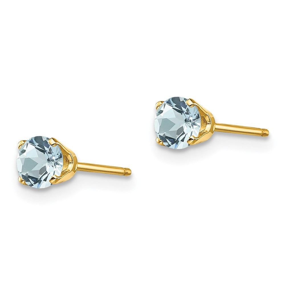 14k Yellow Gold 4mm March/Aquamarine Earrings