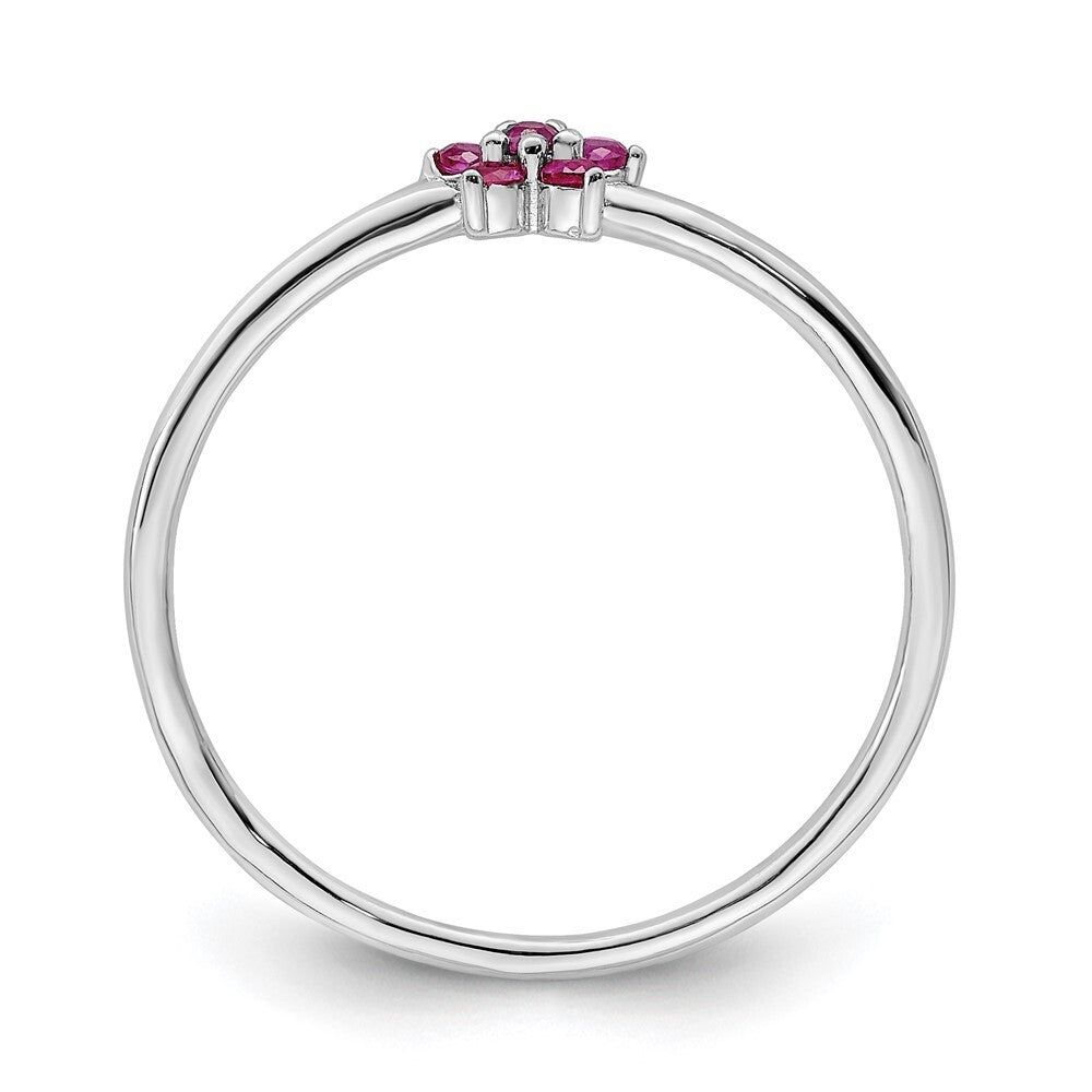 Sterling Silver Rhodium-plated Polished Red CZ Flower Ring Size 8
