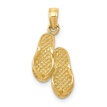 14k Yellow Gold 3D Flip Flops Pendant for Women