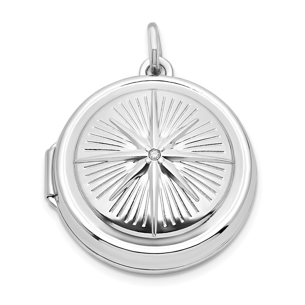 Sterling Silver Rhodium-plated Cubic Zirconia Compass 20mm Round Locket