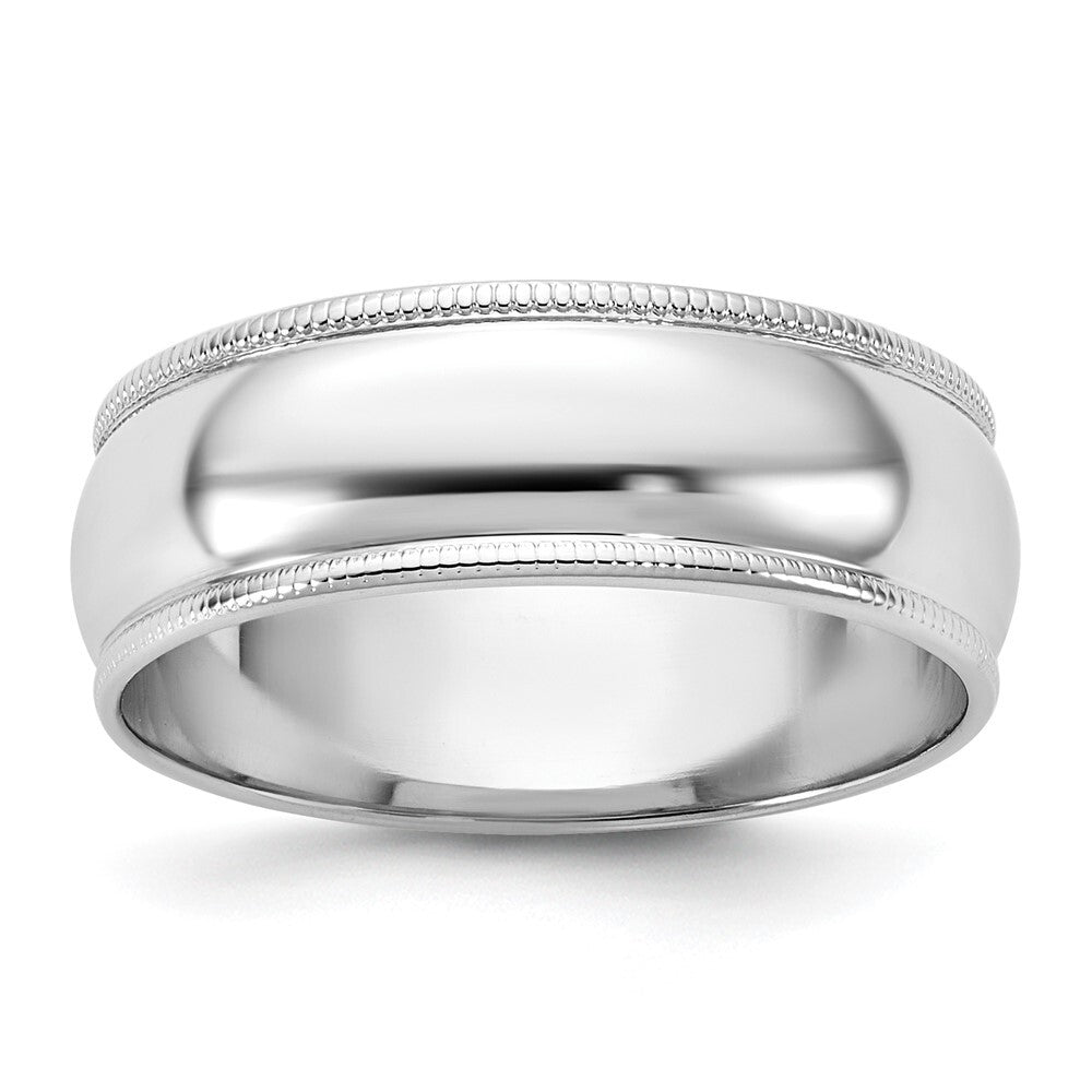 14k White Gold 6.5mm LTW Milgrain Half Round Band Size 6