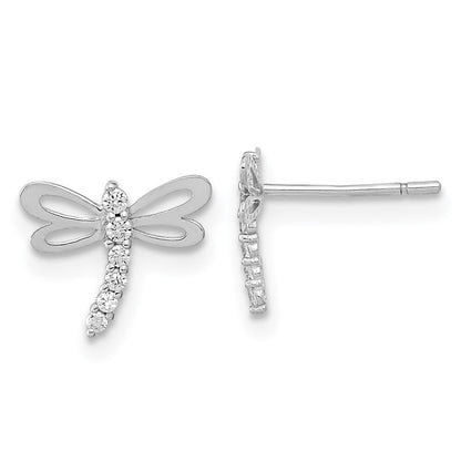 14k White Gold Polished Cubic Zirconia Dragonfly Stud Earrings Gift for Women