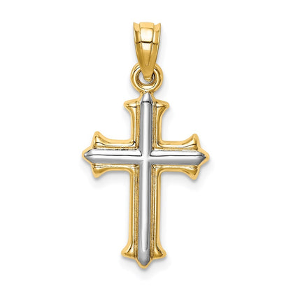 14k Yellow Gold w Rhodium Reversible Hollow Cross Pendant