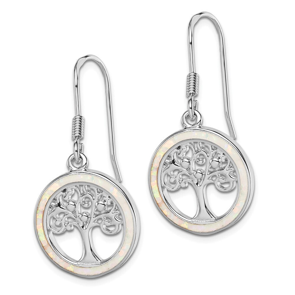 Sterling Silver Rhod-plated Creat Opal Circle Tree Dangle Earrings