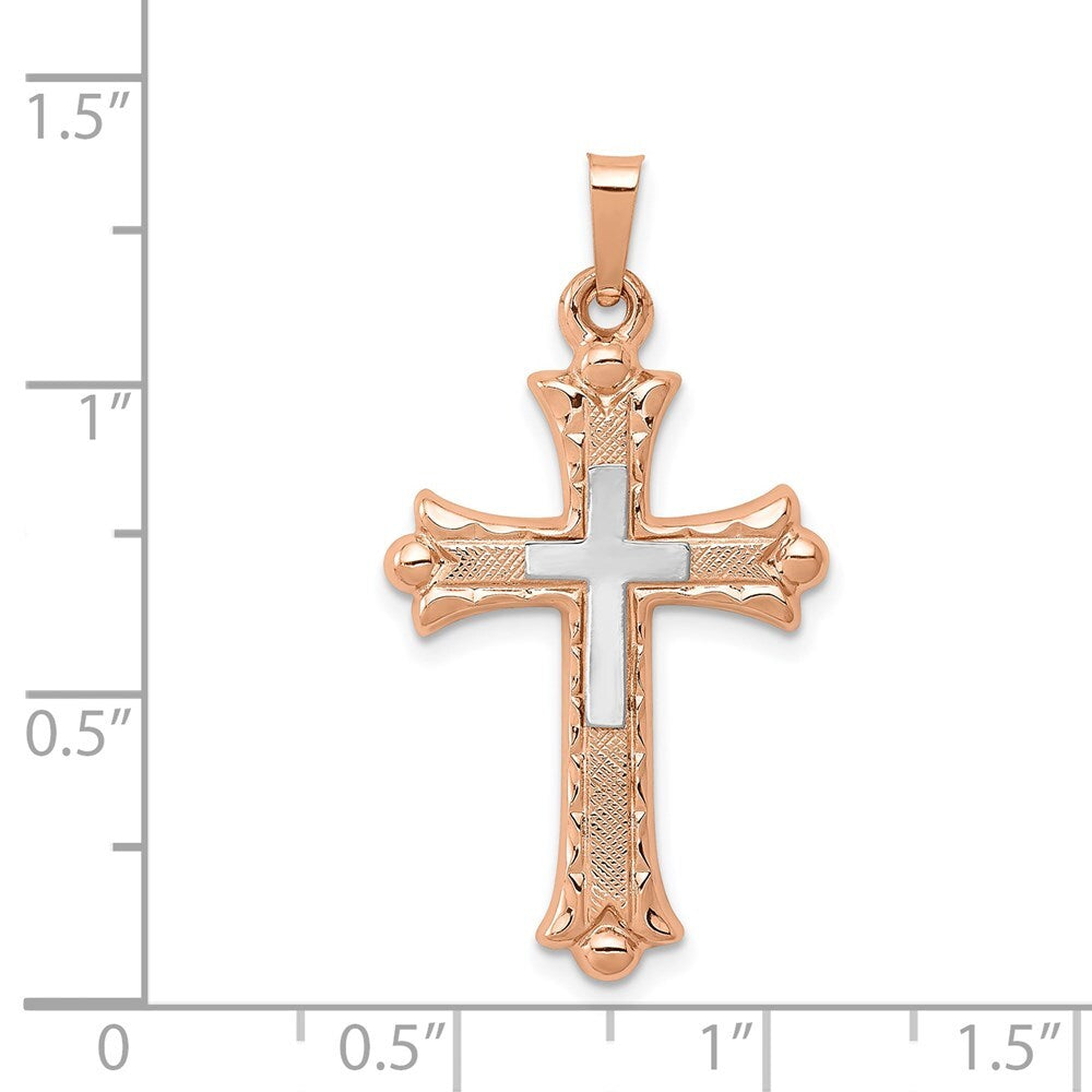 14k Two-tone Gold Budded Cross Pendant for Women