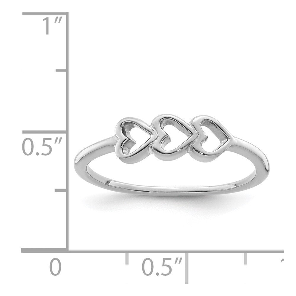 Sterling Silver Rhodium Plated Hearts Ring Size 6