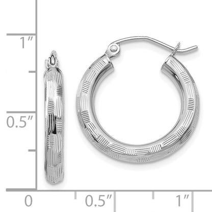 14k White Gold Diamond-cut Hoop Earrings Gift for Women
