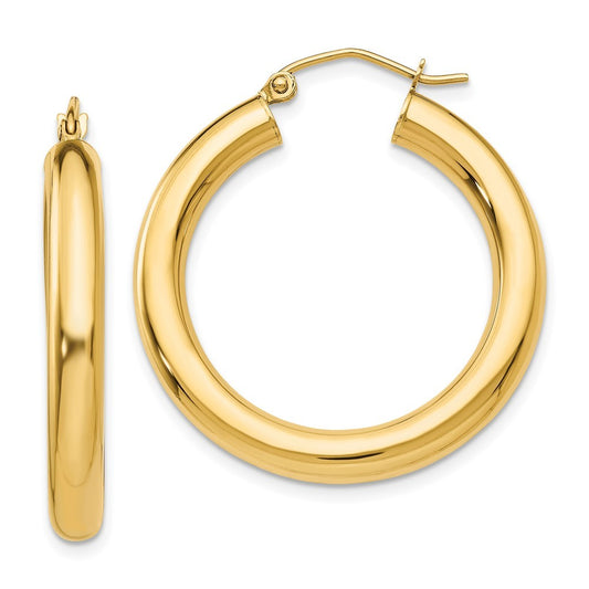 14k Yellow Gold Polished 4mm Tube Hoop Earrings