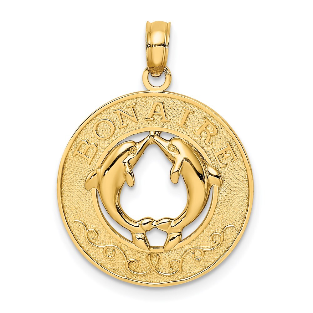 14k Yellow Gold BONAIRE Circle  Dolphins Charm Pendant for Women