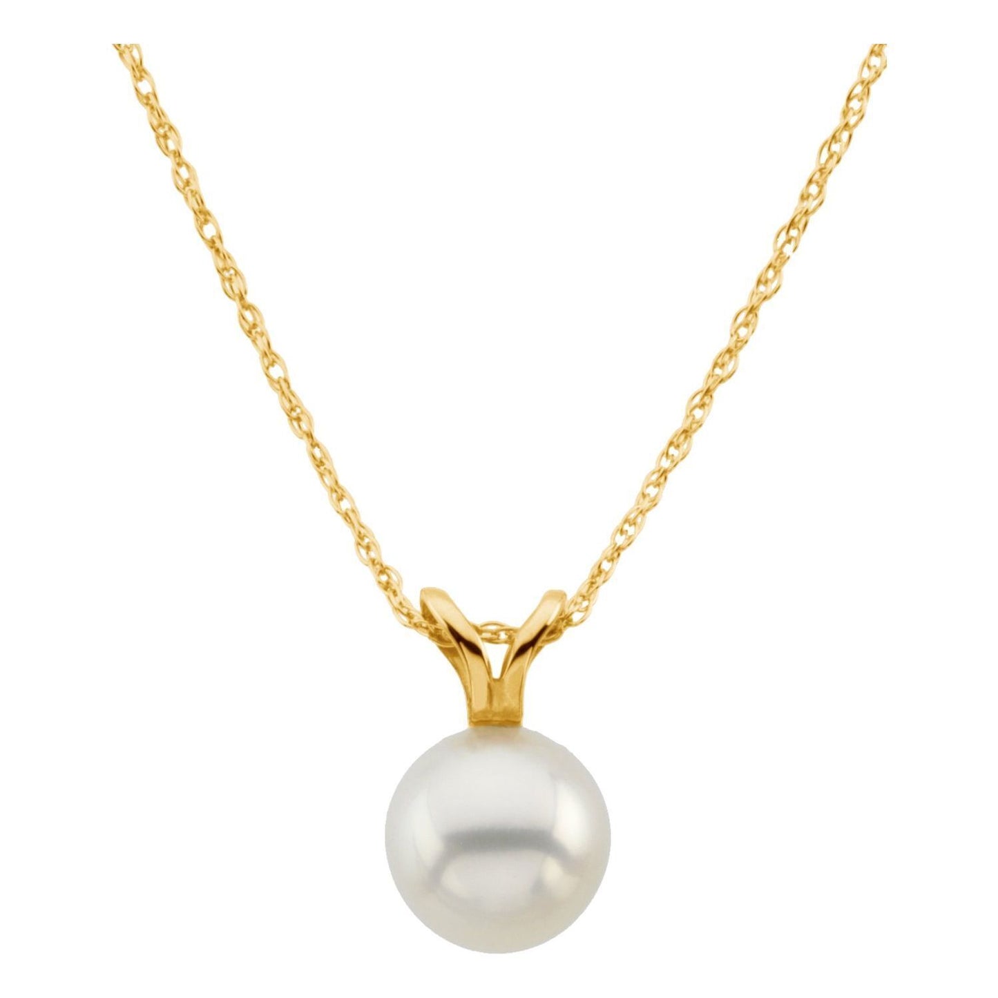 14k Yellow Gold Cultured White Akoya Pearl 18" Necklace  Fine Gift for Women