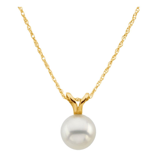 14k Yellow Gold Cultured White Akoya Pearl 18" Necklace  Fine Gift for Women