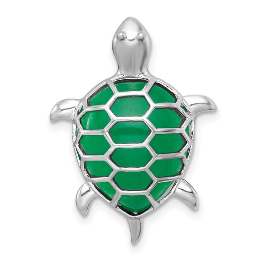 Sterling Silver Polished Dyed Jade Quartz Turtle Chain Slide Pendant
