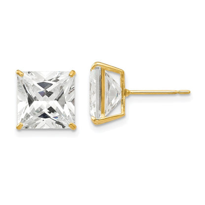 14k Yellow Gold 9mm Square CZ Earrings
