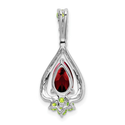 14k White Gold Pear Garnet and Peridot Pendant for Women