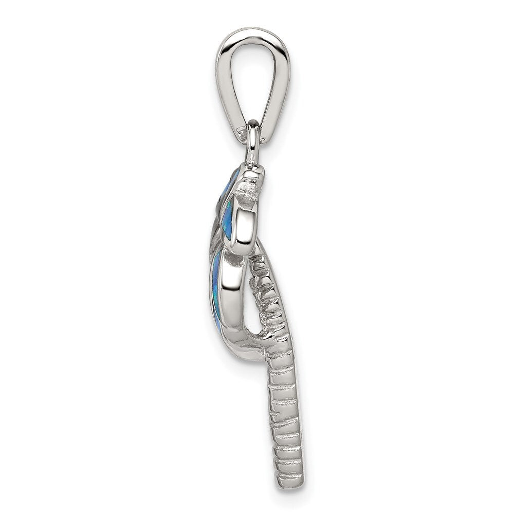 Sterling Silver Rhodium-plated Created Blue Opal Inlay Palm Tree Pendant