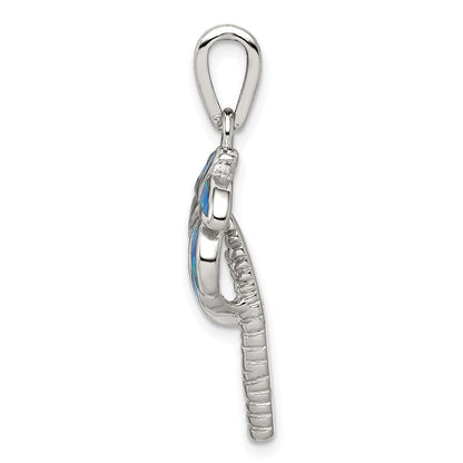 Sterling Silver Rhodium-plated Created Blue Opal Inlay Palm Tree Pendant