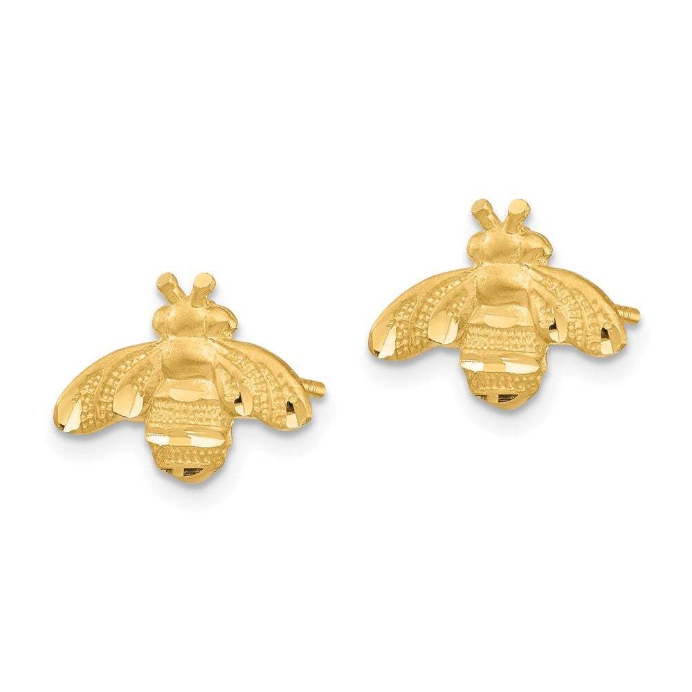 14k Yellow Gold Diamond-Cut Bee Stud Earrings Gift for Women