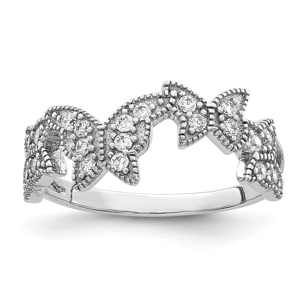 Sterling Silver Rhodium-plated Butterfly Cubic Zirconia Ring Size 8