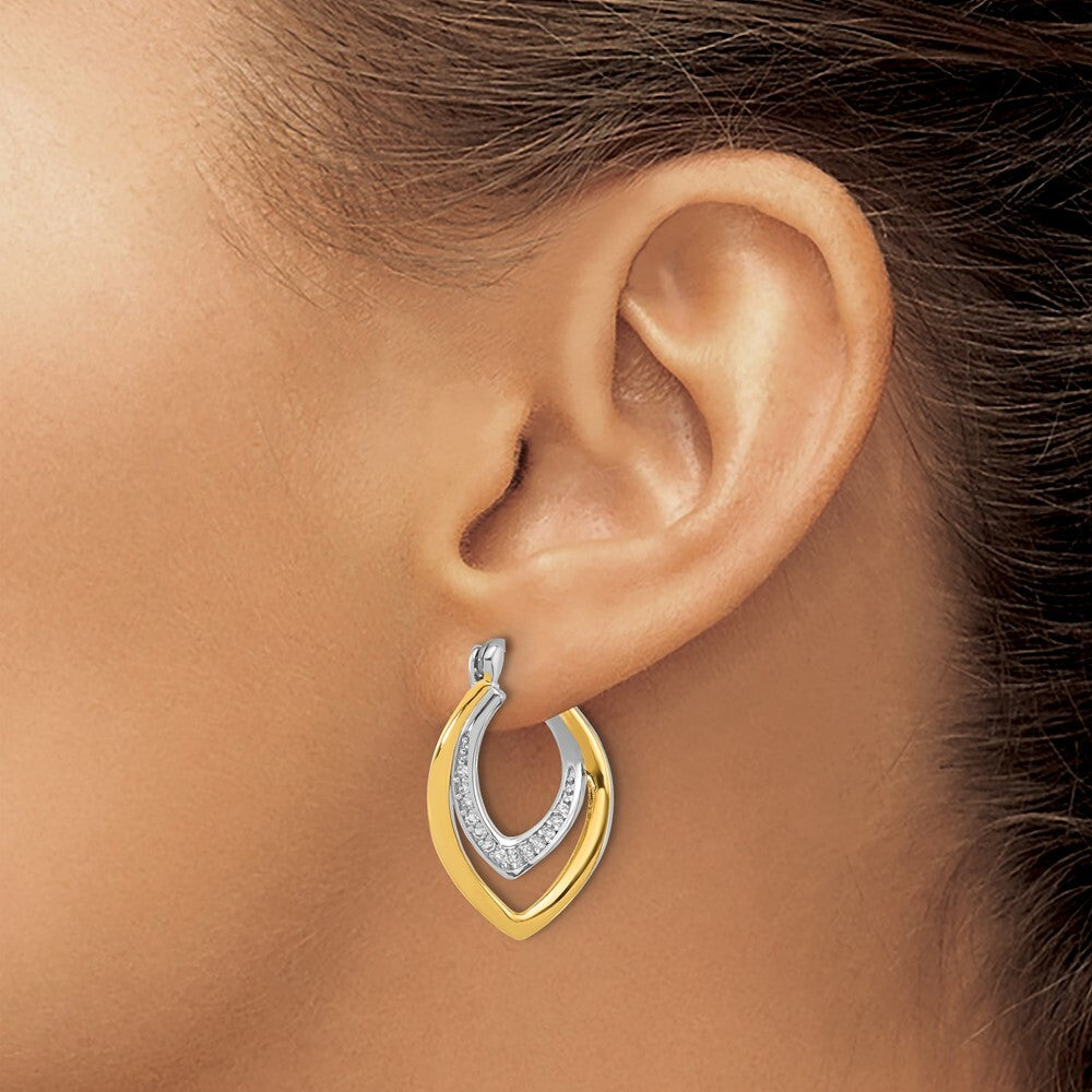 Sterling Silver Gold-tone Polished Cubic Zirconia Fancy Hoop Earrings
