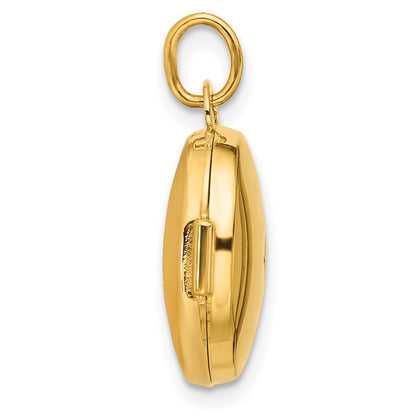 14k Yellow Gold and White Rhodium Polished Diamond 16mm Round Locket Pendant