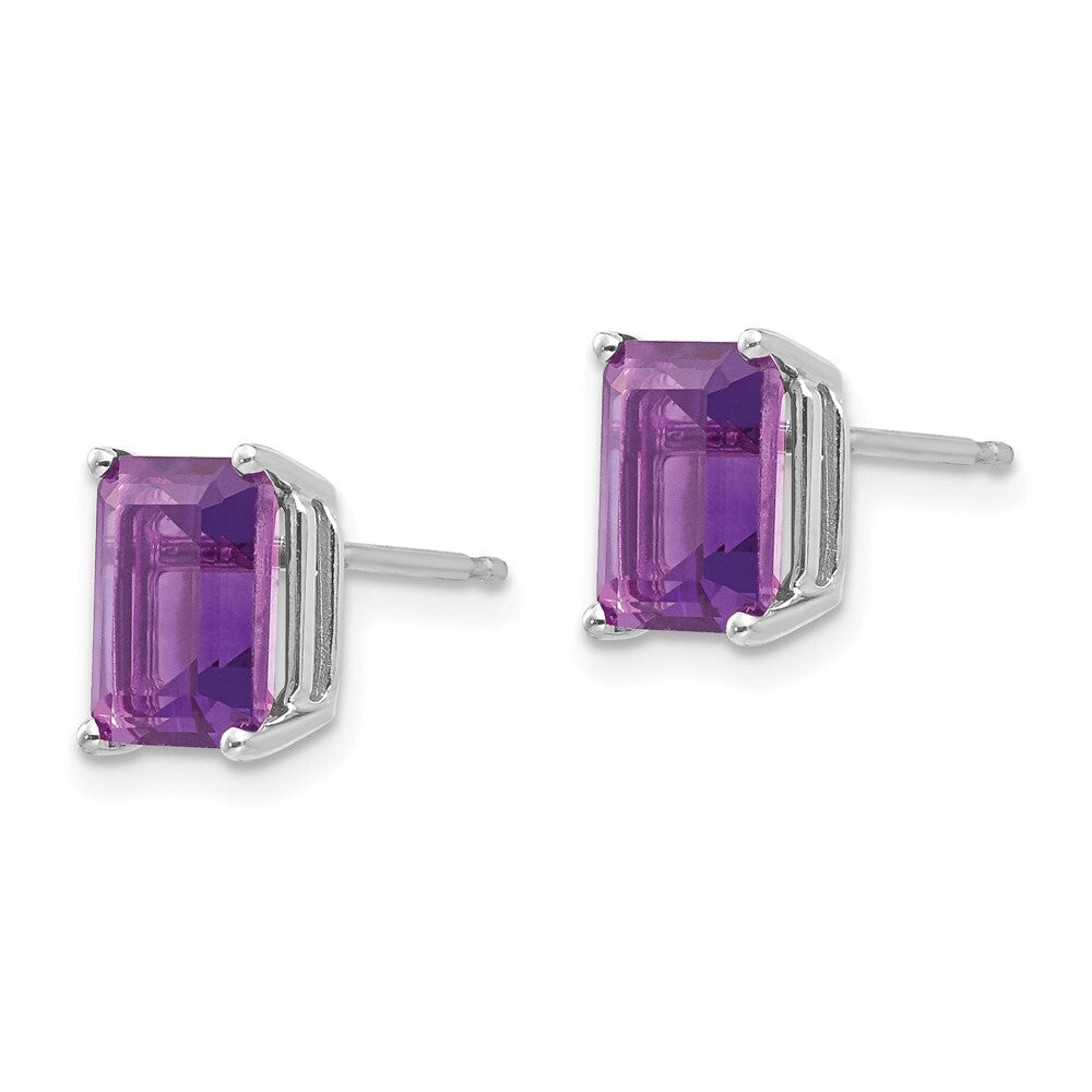 14k White Gold 8x6mm Emerald Cut Amethyst Stud Earrings Gift for Women
