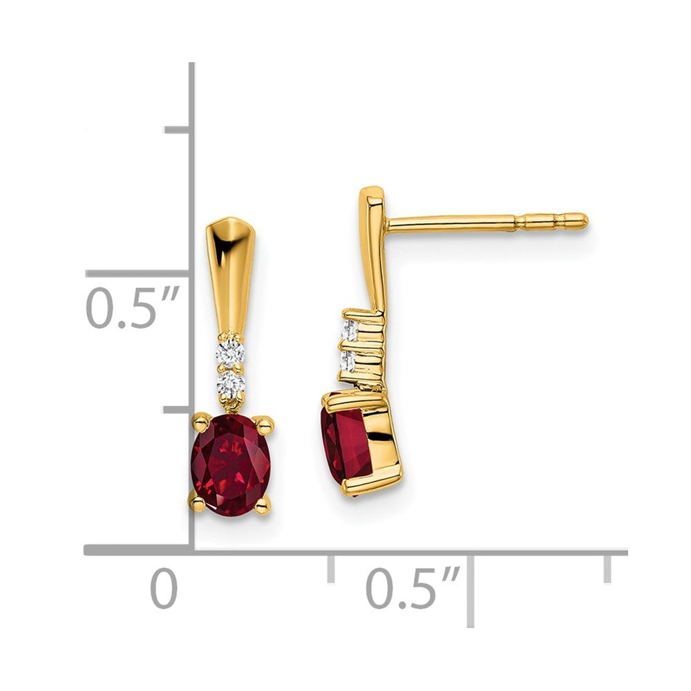 14k Yellow Gold Oval Created Ruby and Diamond Dangle Earrings