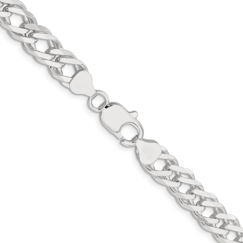 Sterling Silver 7.75mm 6 Side Diamond-Cut Flat Double Curb Chain Necklace
