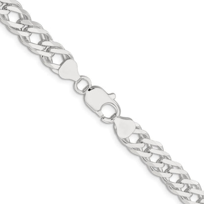 Sterling Silver 7.75mm 6 Side Diamond-Cut Flat Double Curb Chain Necklace