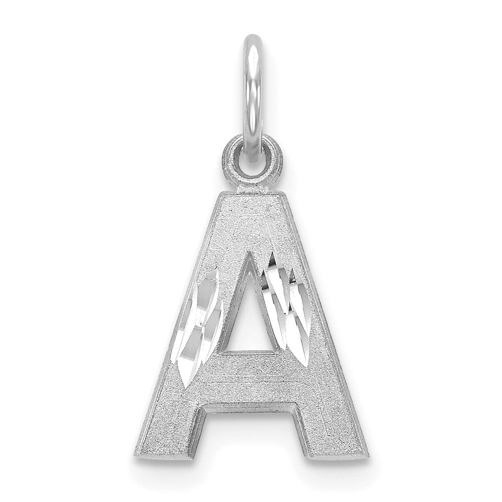 14K White Satin Diamond-cut Letter A Initial Charm