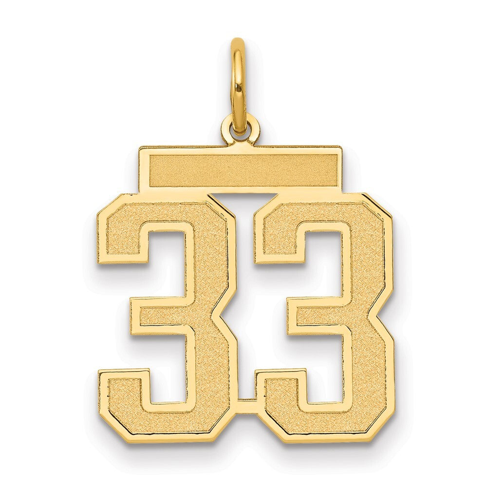 14k Yellow Gold Medium Satin Number 33 Charm Pendant for Women
